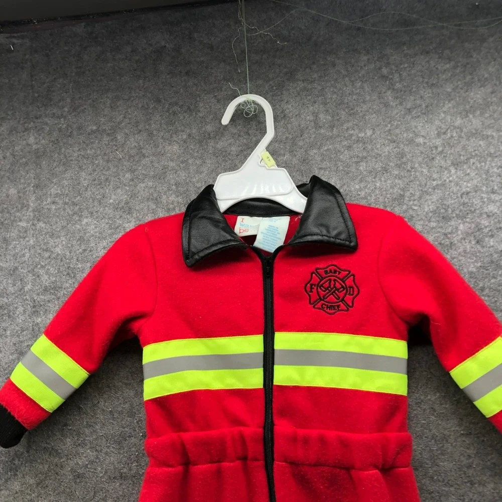 Baby Boys 6-9M Firefighter Costume Jumpsuit Red Fleece Halloween Footed